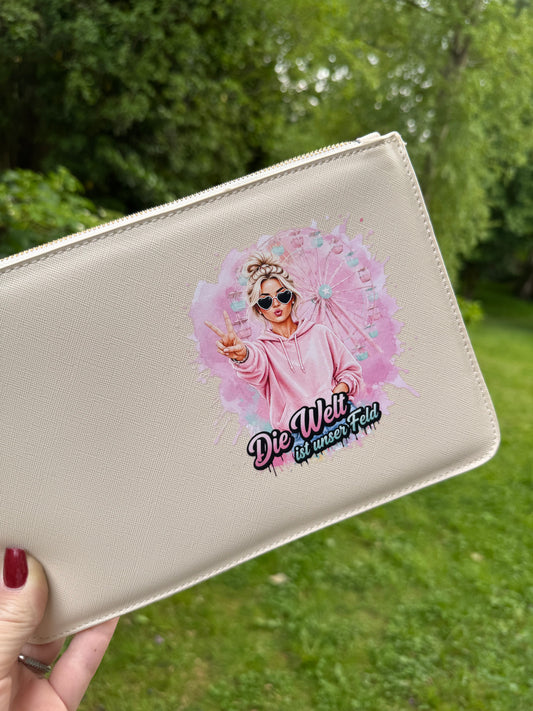 schmale Geldtasche | Leder | "weite Welt" Rosa