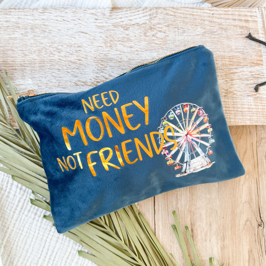 Kosmetiktasche | Samt | need Money not Friends | Regenbogen Riesenrad