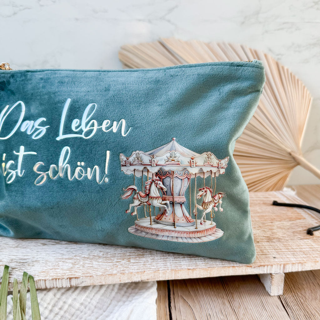 Kosmetiktasche | Samt | Das Leben ist schön | Karussell