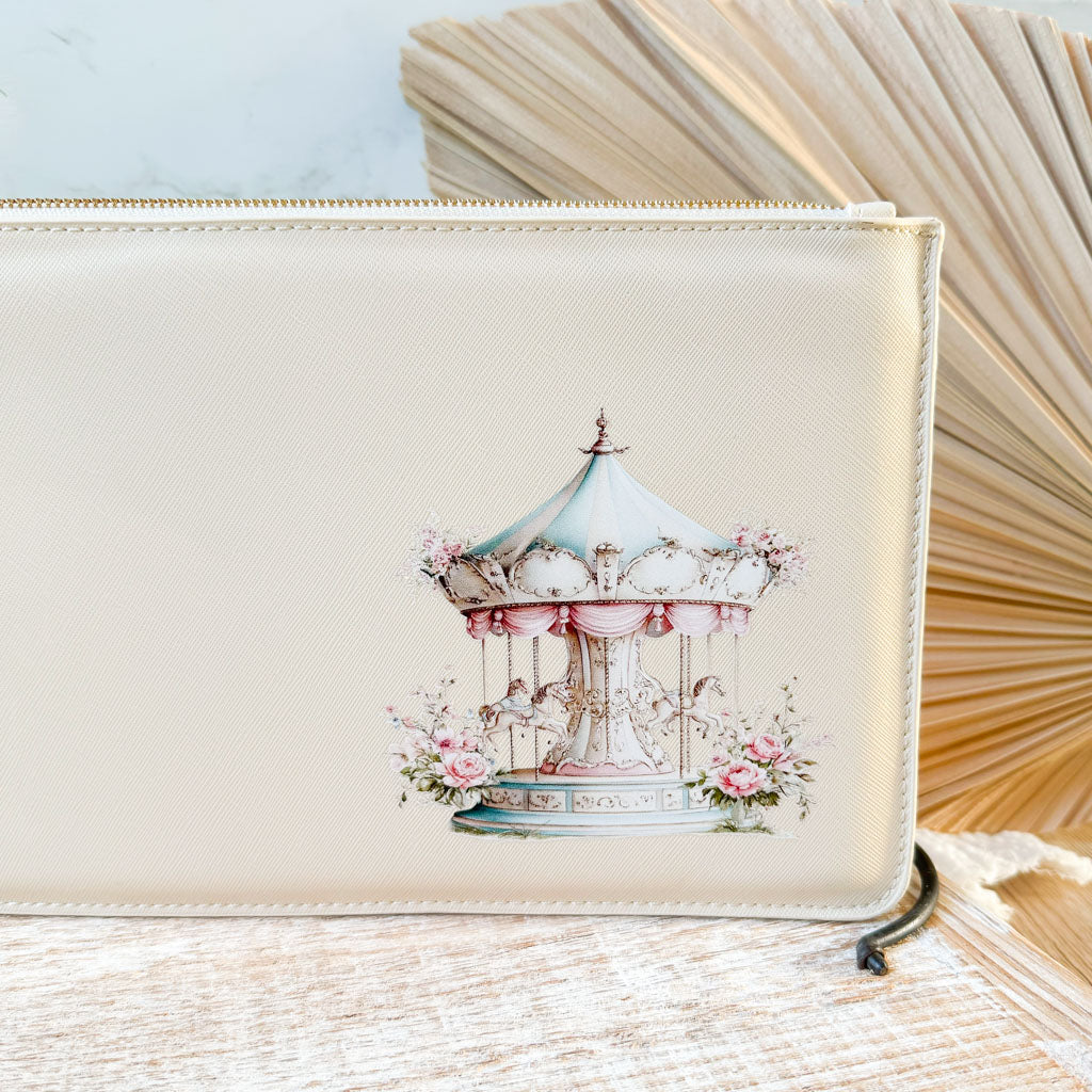 schmale Geldtasche | Leder | "Vintage Pferdekarussell"