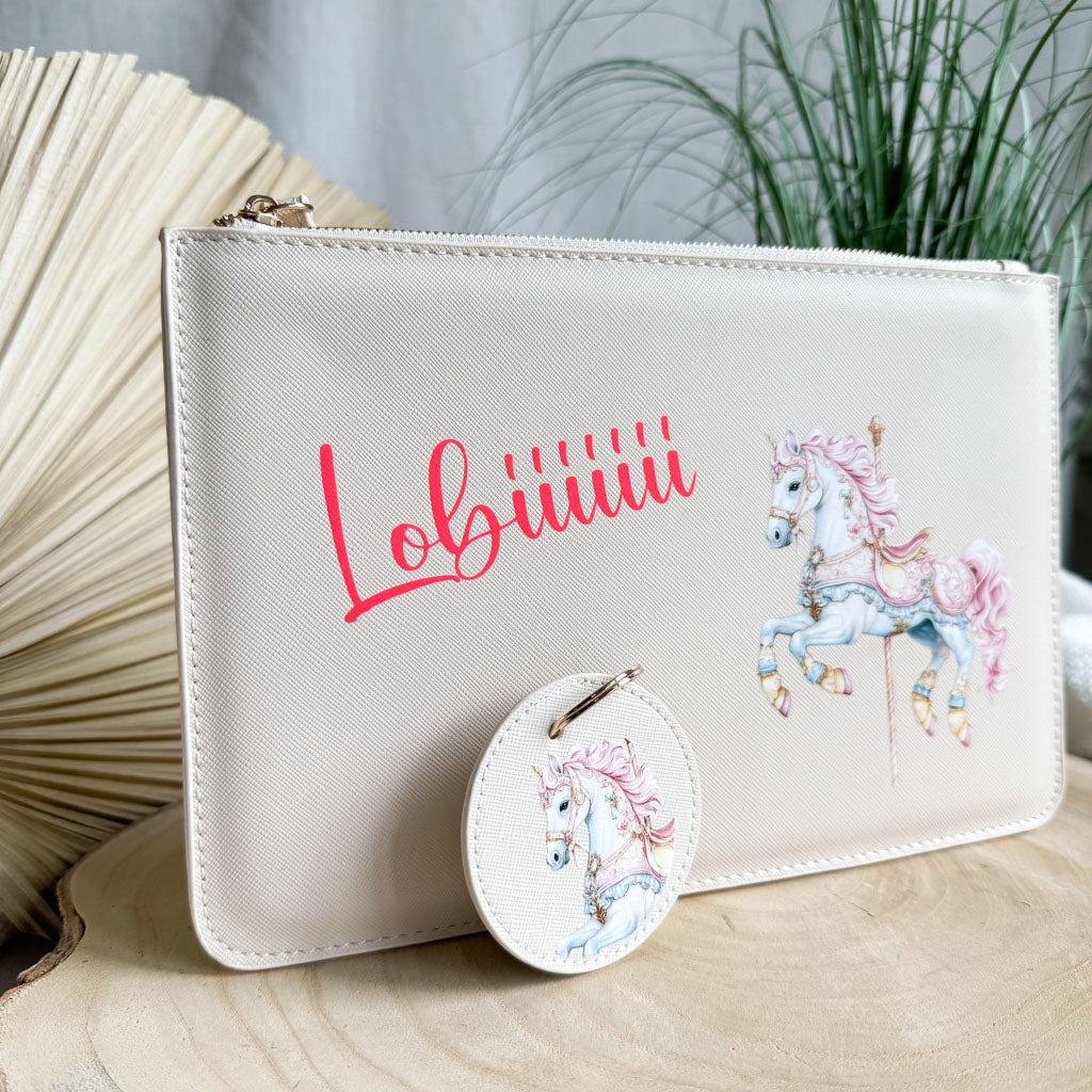 schmale Geldtasche & Schlüsselanhänger | Leder | "Karussellpferd"