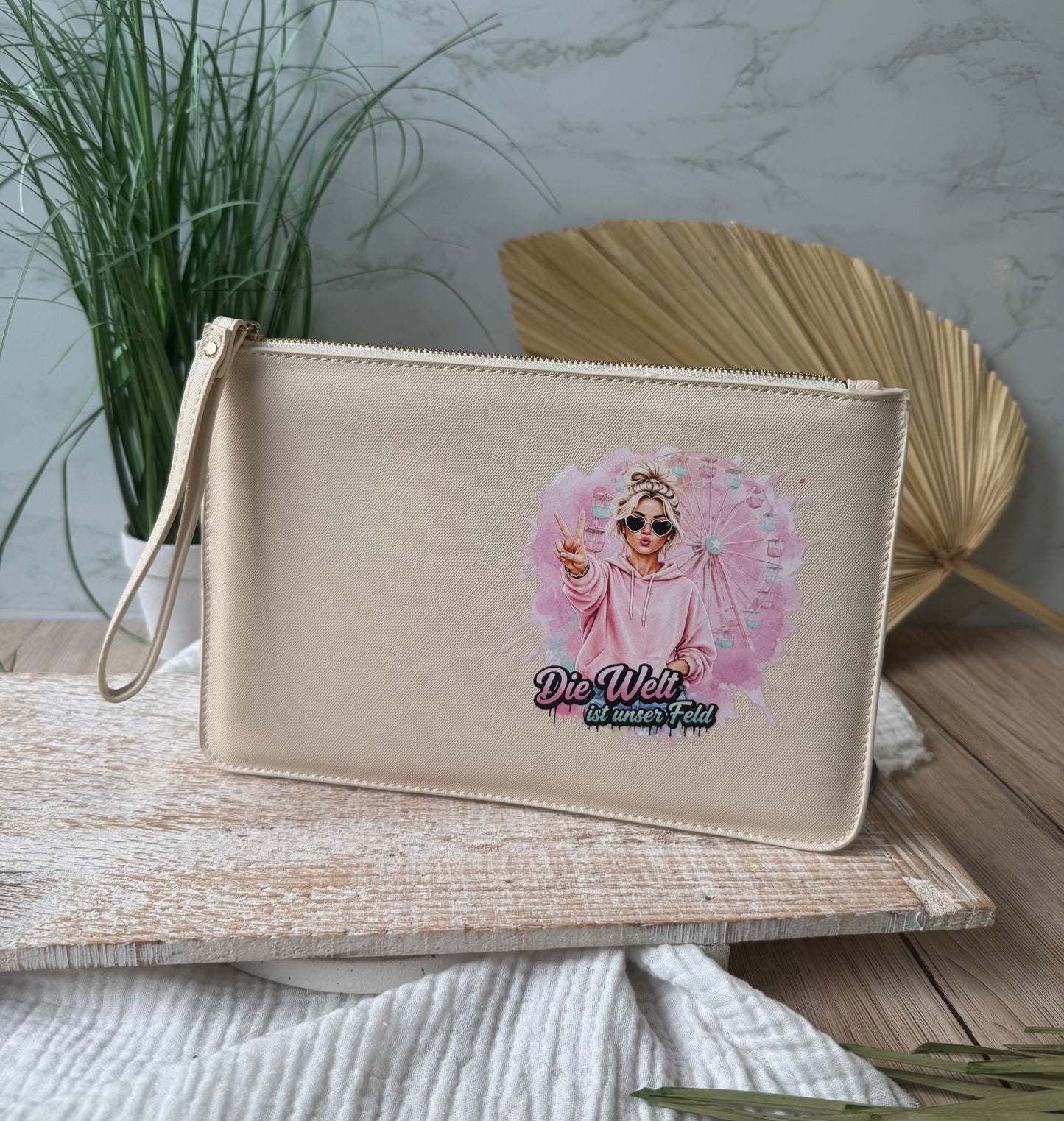 schmale Geldtasche | Leder | "weite Welt" Rosa