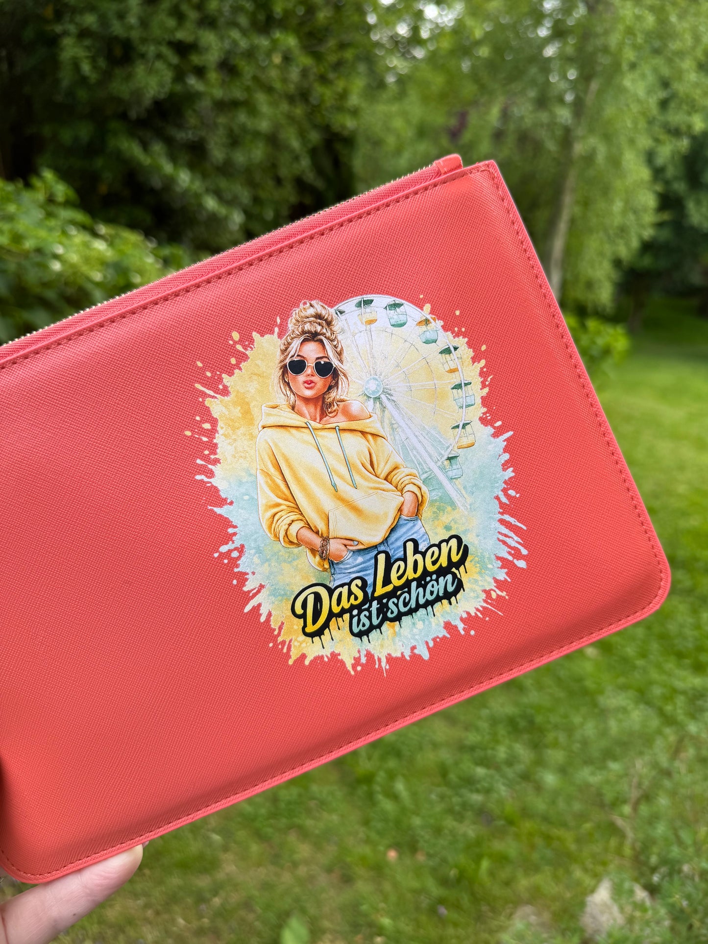 schmale Geldtasche | Leder | "Das Leben ist schön"