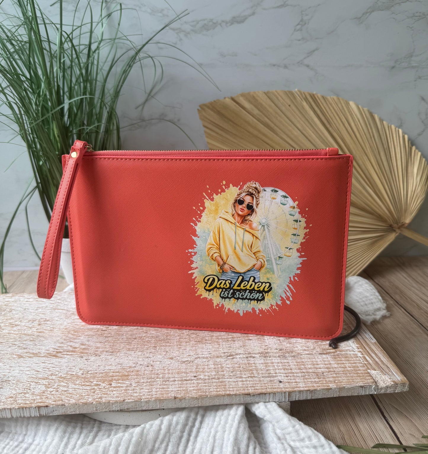 schmale Geldtasche | Leder | "Das Leben ist schön"