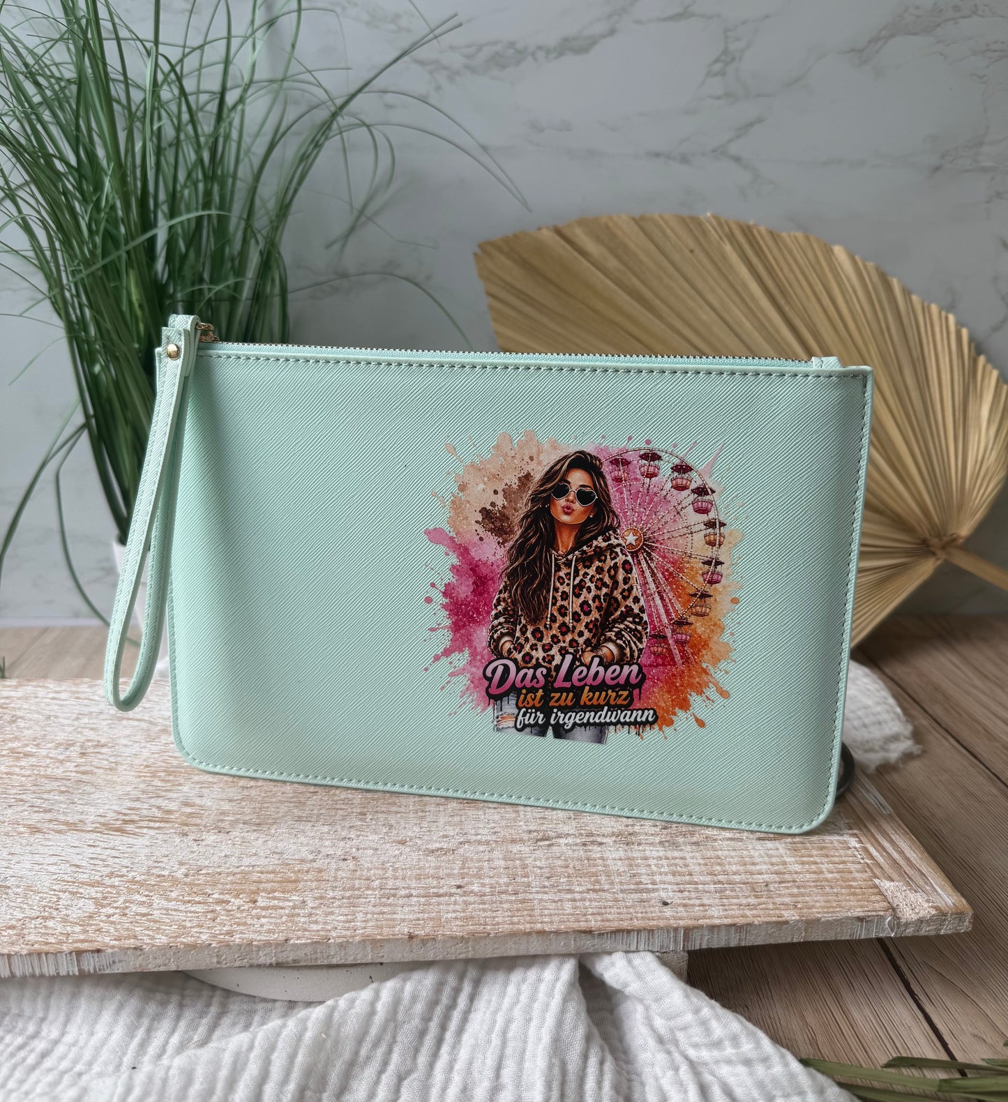 schmale Geldtasche | Leder | "Das Leben ist kurz" Leo