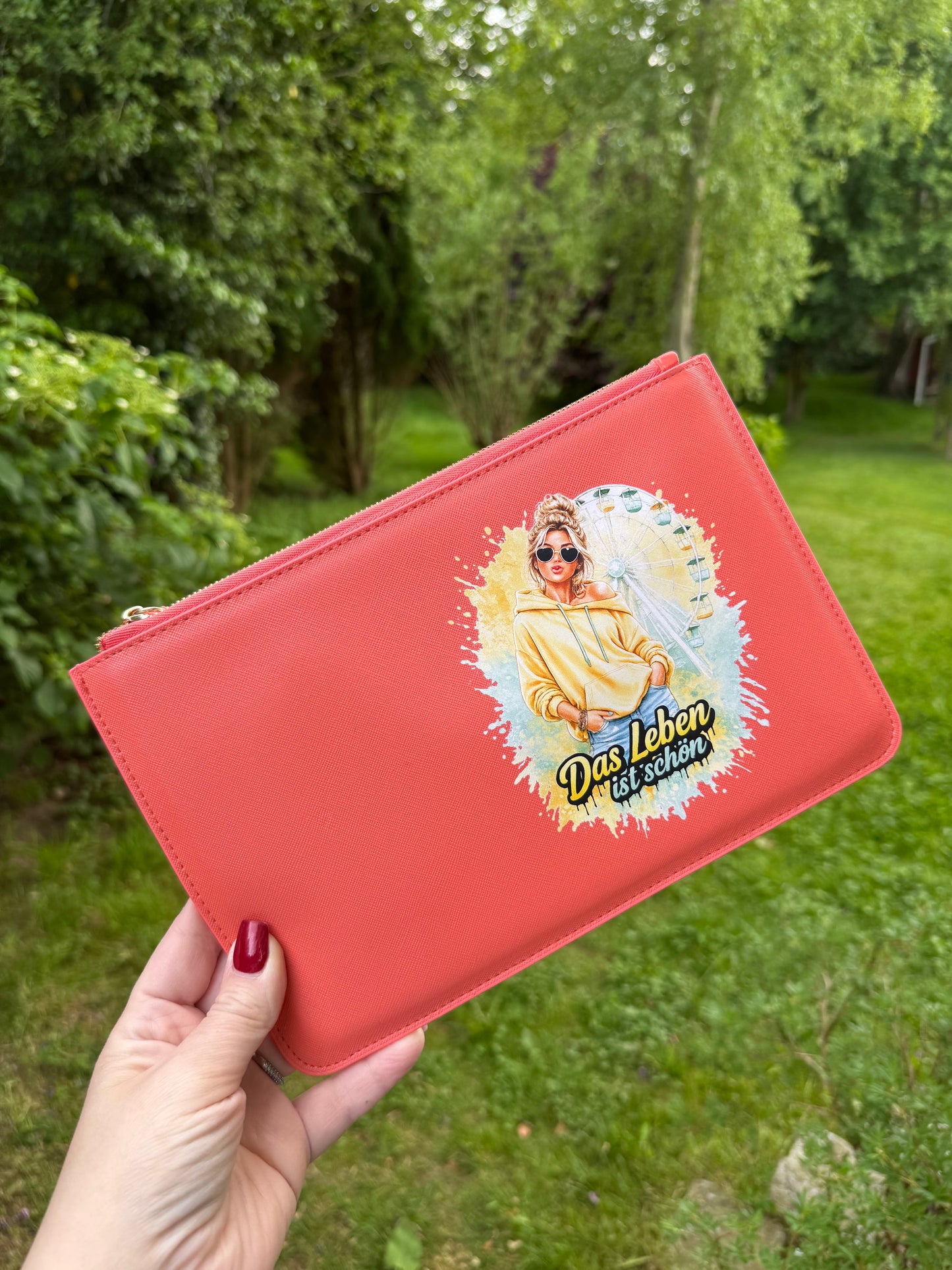 schmale Geldtasche | Leder | "Das Leben ist schön"