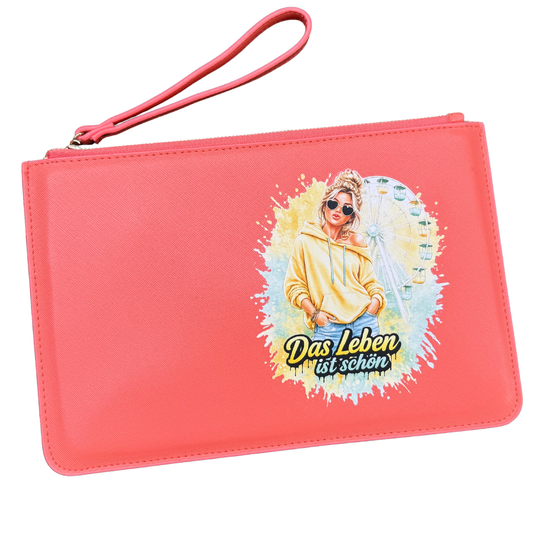 schmale Geldtasche | Leder | "Das Leben ist schön"