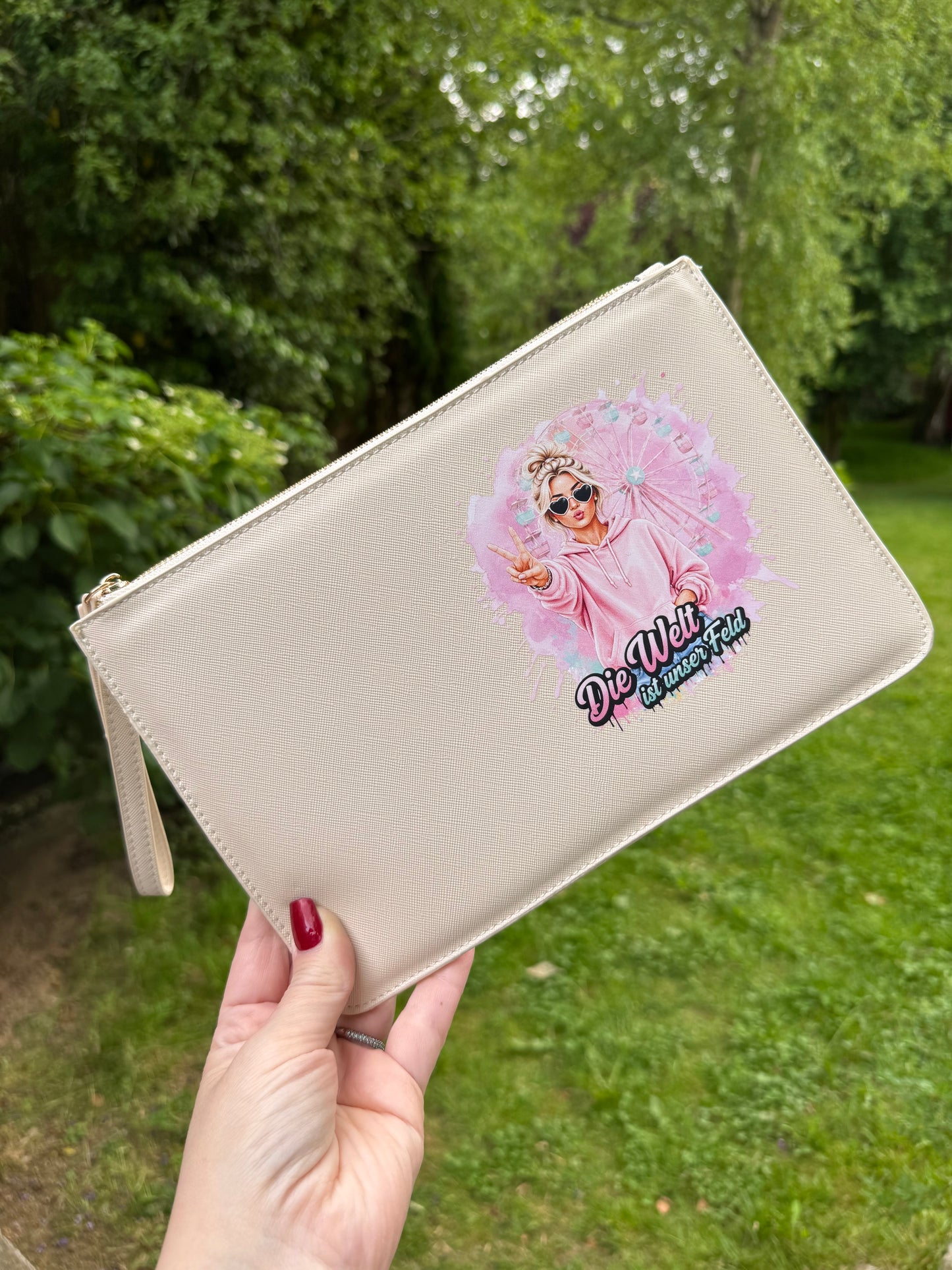 schmale Geldtasche | Leder | "weite Welt" Rosa