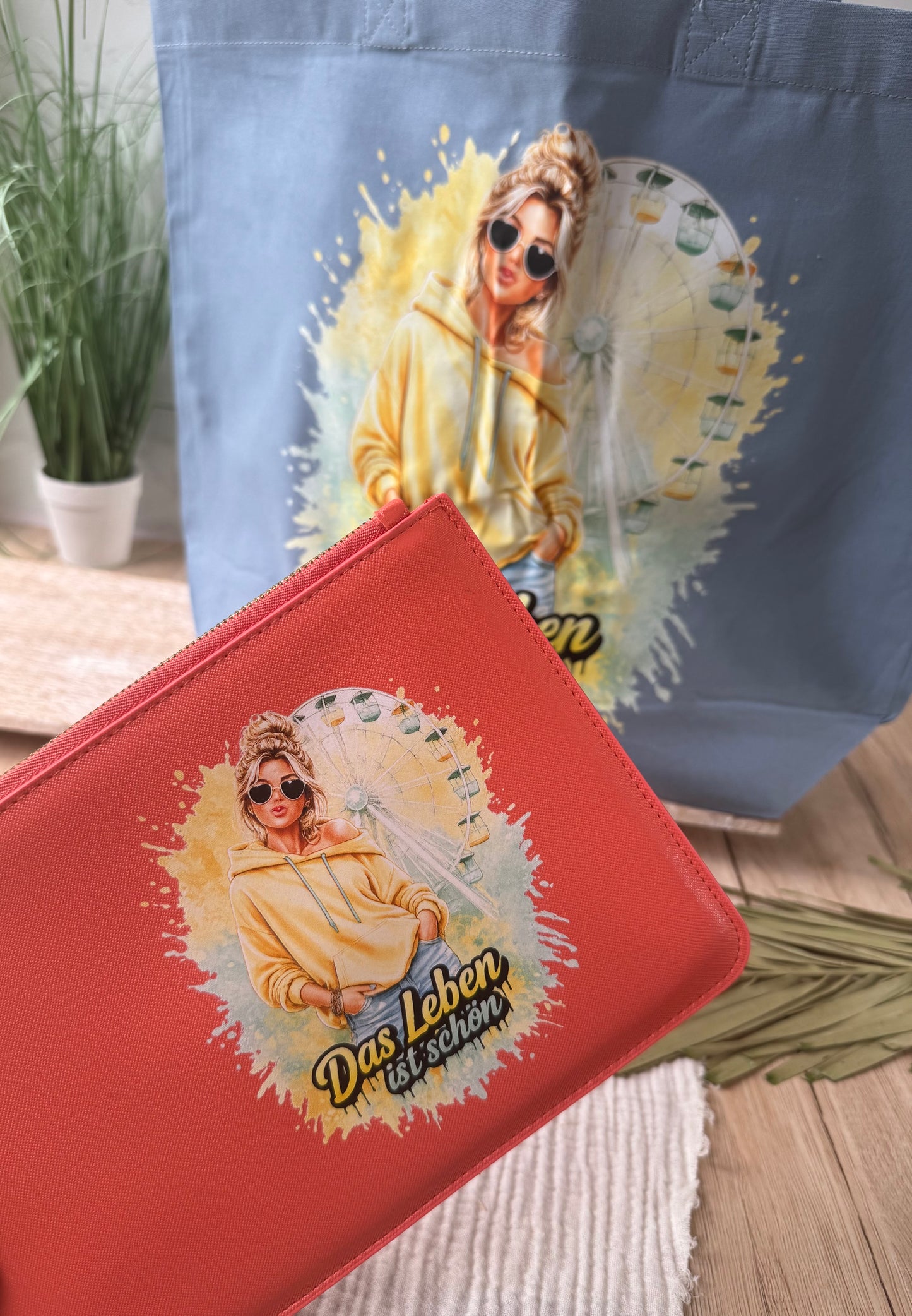 schmale Geldtasche | Leder | "Das Leben ist schön"