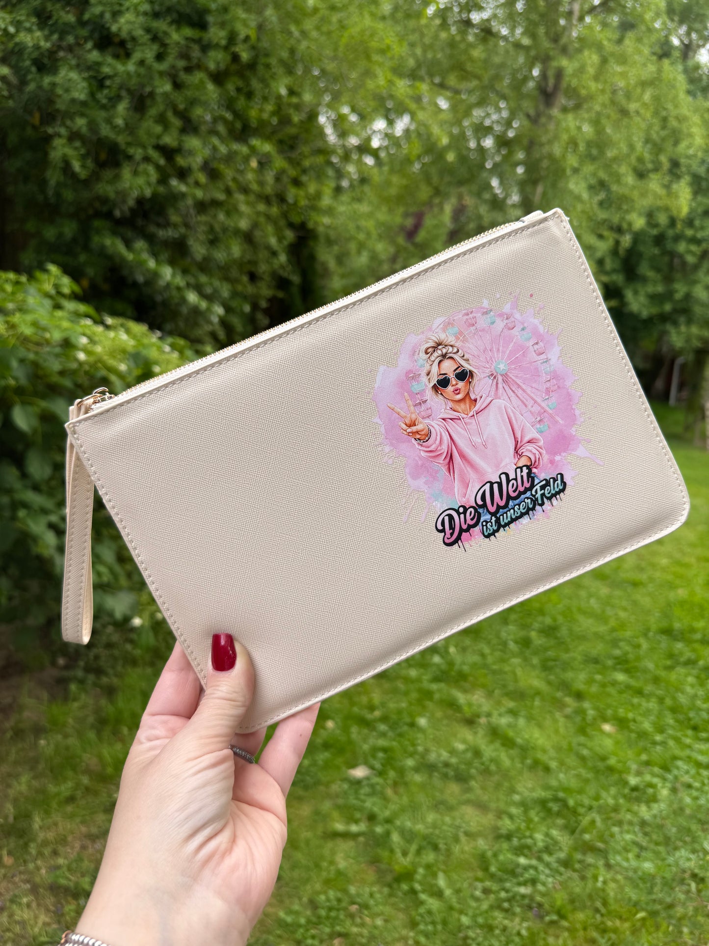 schmale Geldtasche | Leder | "weite Welt" Rosa