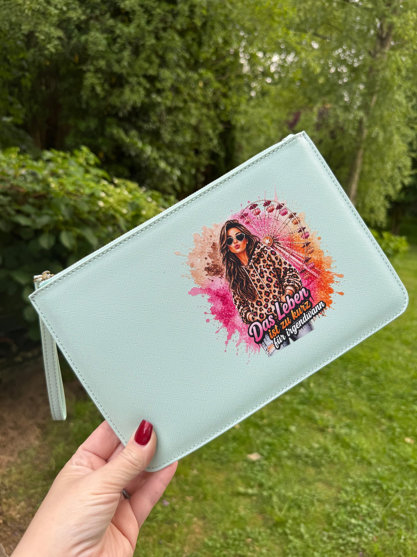 schmale Geldtasche | Leder | "Das Leben ist kurz" Leo