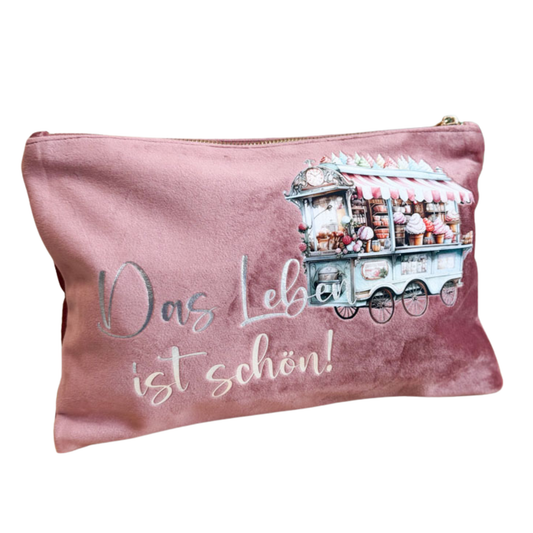 Kosmetiktasche | Samt | Das Leben ist schön