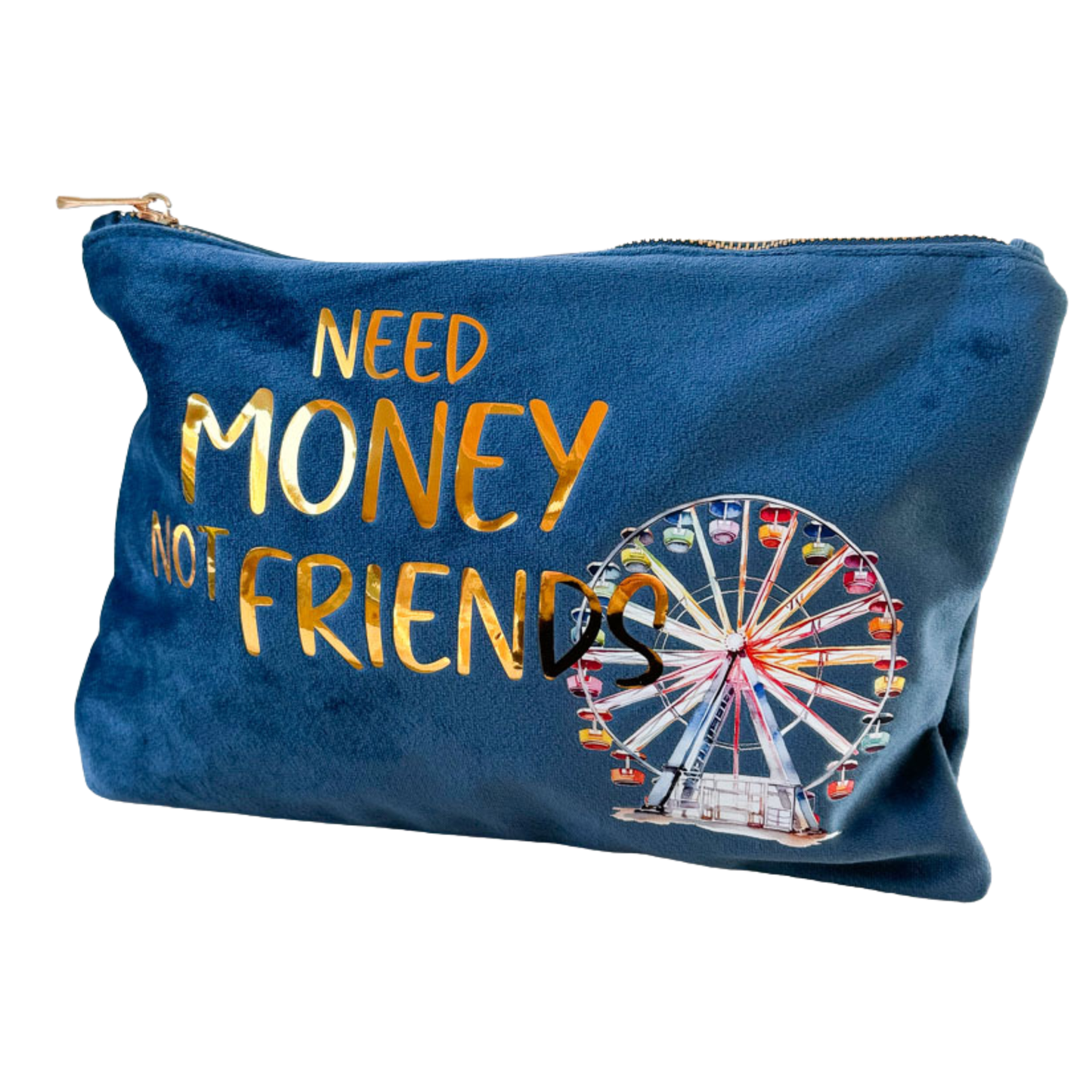 Kosmetiktasche | Samt | need Money not Friends | Regenbogen Riesenrad