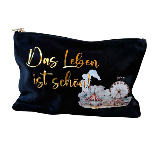 Kosmetiktasche | Samt | Das Leben ist schön | Kirmes