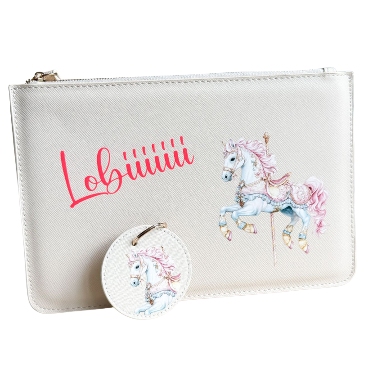 schmale Geldtasche & Schlüsselanhänger | Leder | "Karussellpferd"