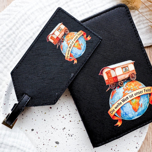 Reisepasshülle & Kofferanhänger | Leder | "weite Welt"