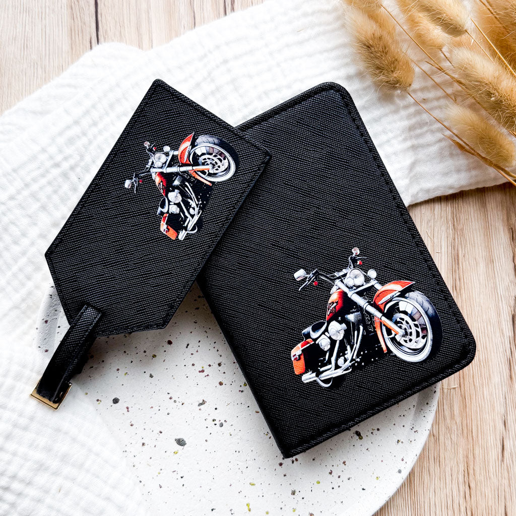 Reisepasshülle & Kofferanhänger | Leder | "Harley"