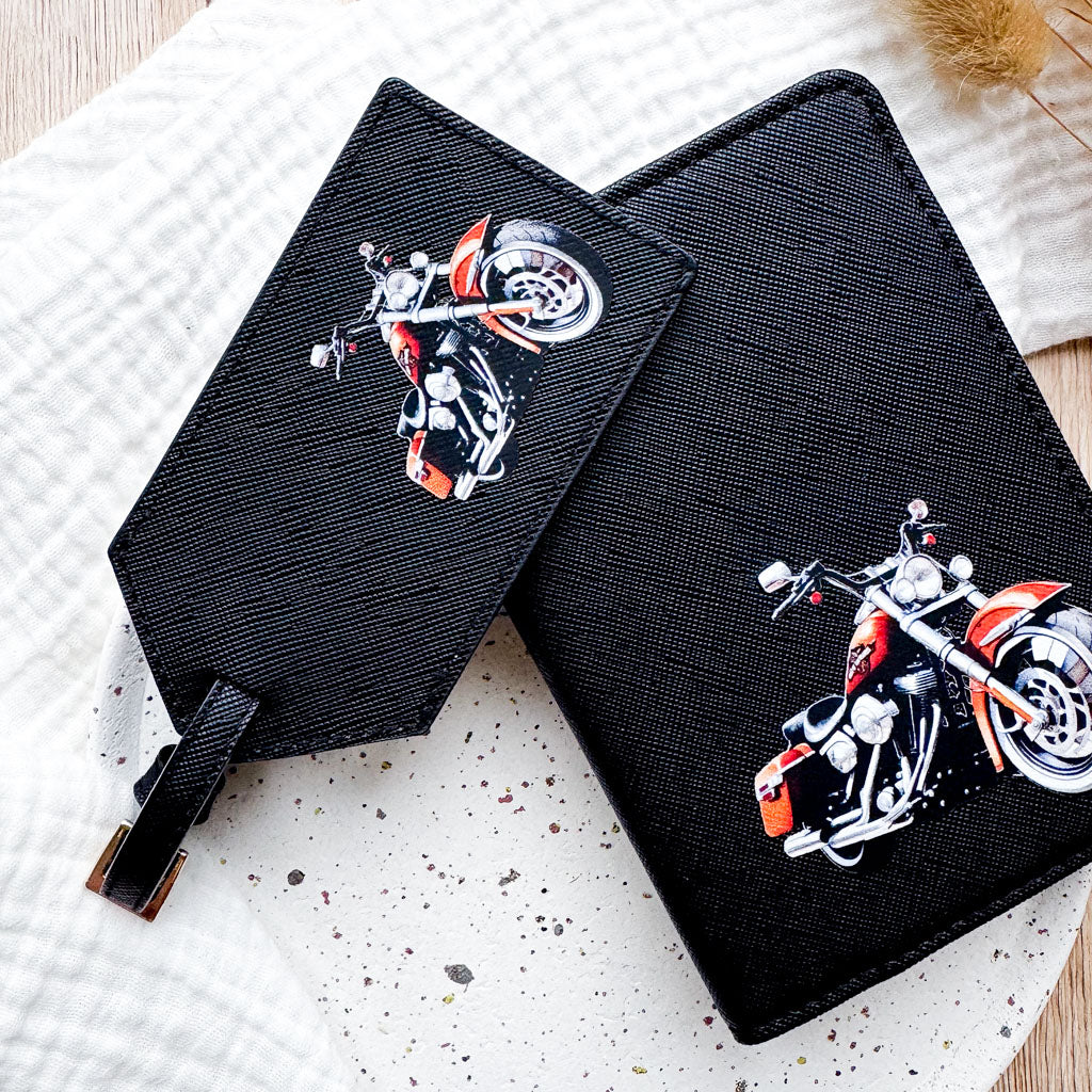 Reisepasshülle & Kofferanhänger | Leder | "Harley"