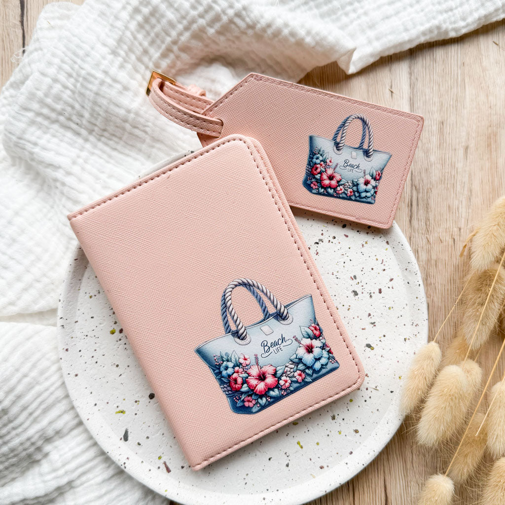 Reisepasshülle & Kofferanhänger | Leder | "Strandtasche"