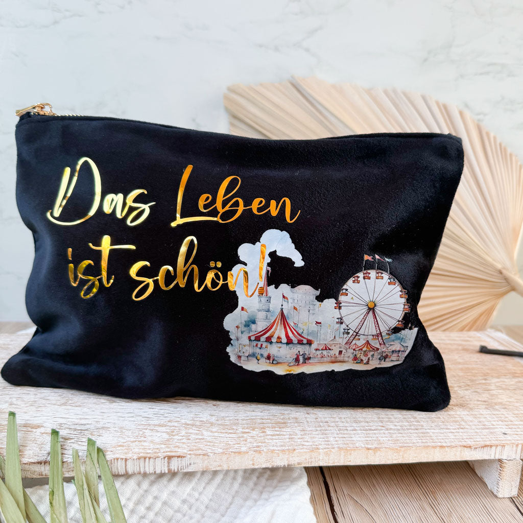 Kosmetiktasche | Samt | Das Leben ist schön | Kirmes
