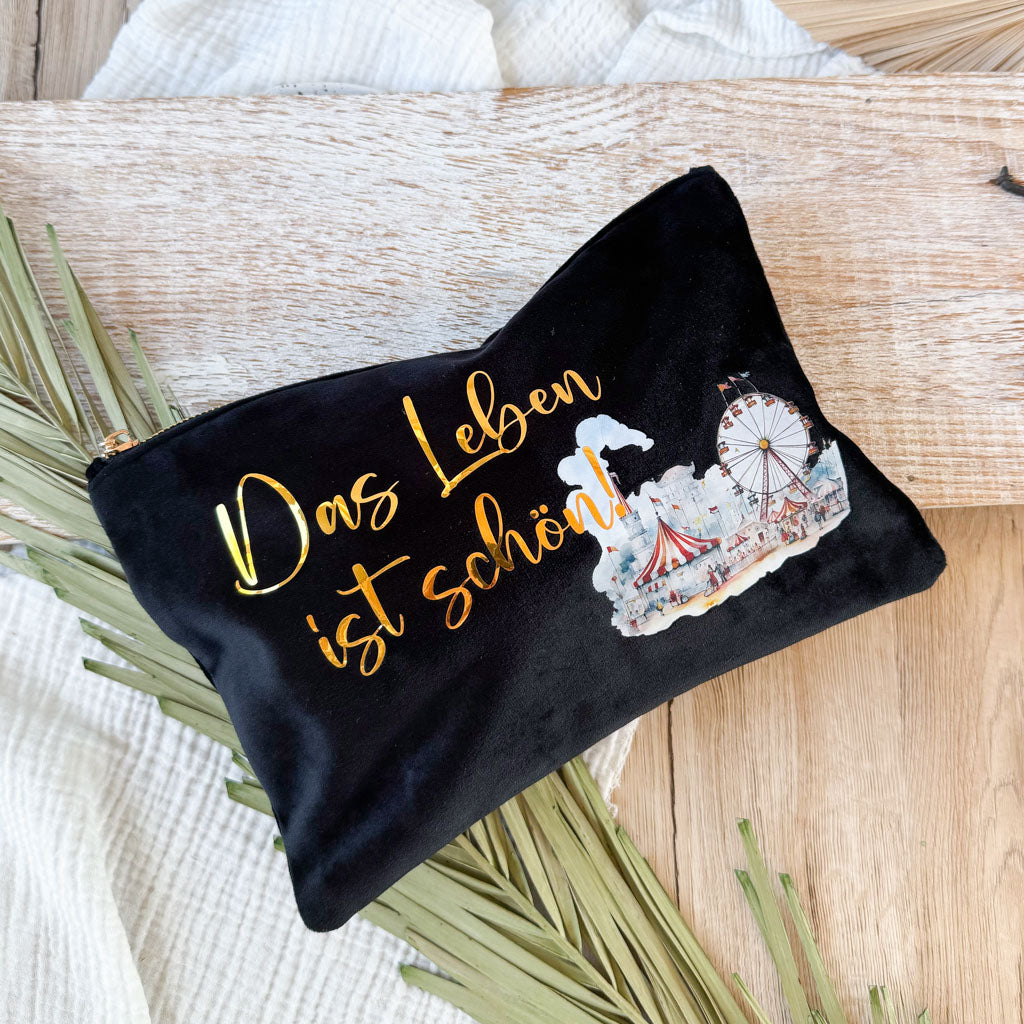 Kosmetiktasche | Samt | Das Leben ist schön | Kirmes
