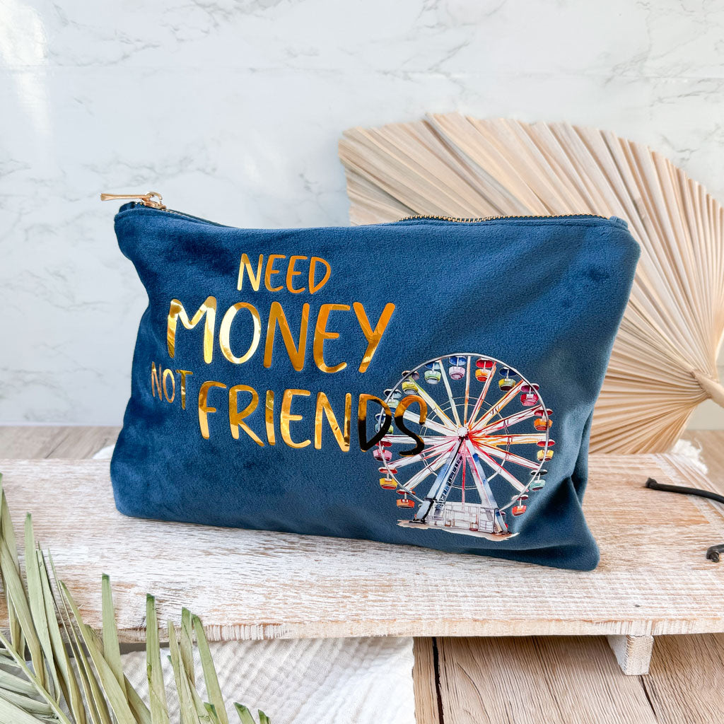 Kosmetiktasche | Samt | need Money not Friends | Regenbogen Riesenrad