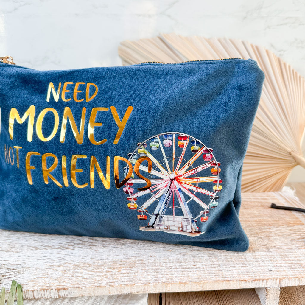 Kosmetiktasche | Samt | need Money not Friends | Regenbogen Riesenrad