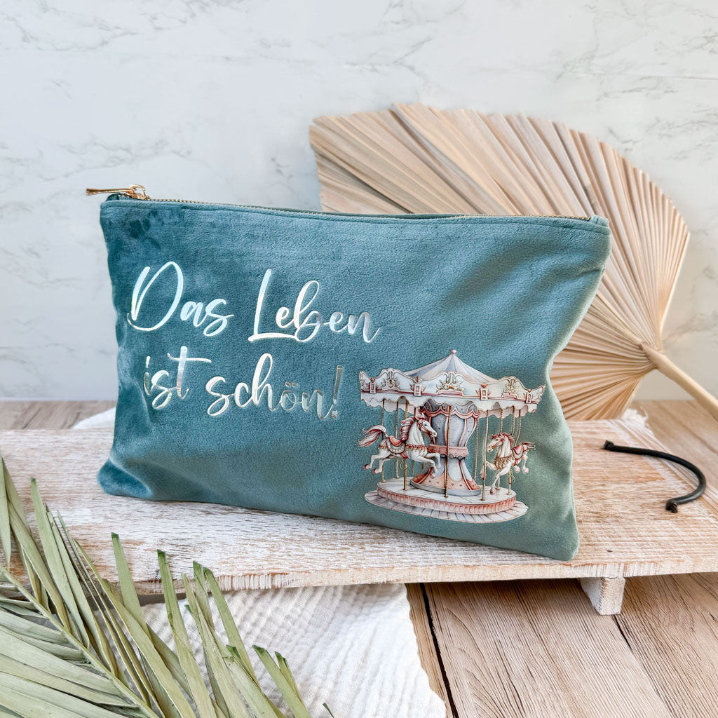 Kosmetiktasche | Samt | Das Leben ist schön | Karussell