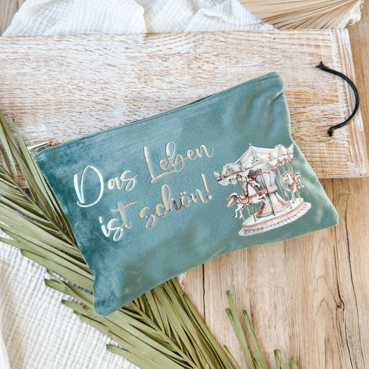 Kosmetiktasche | Samt | Das Leben ist schön | Karussell