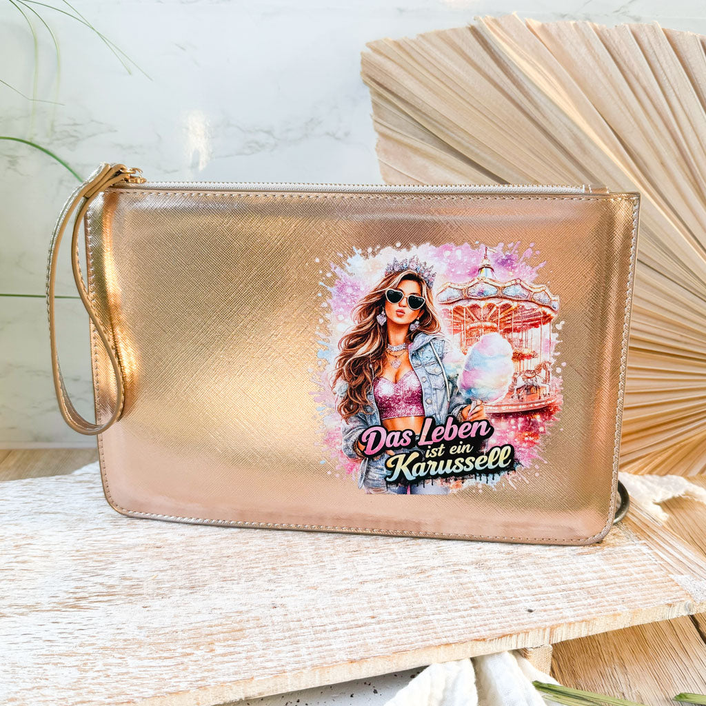 schmale Geldtasche | Leder | "Das Leben ist ein Karussell"