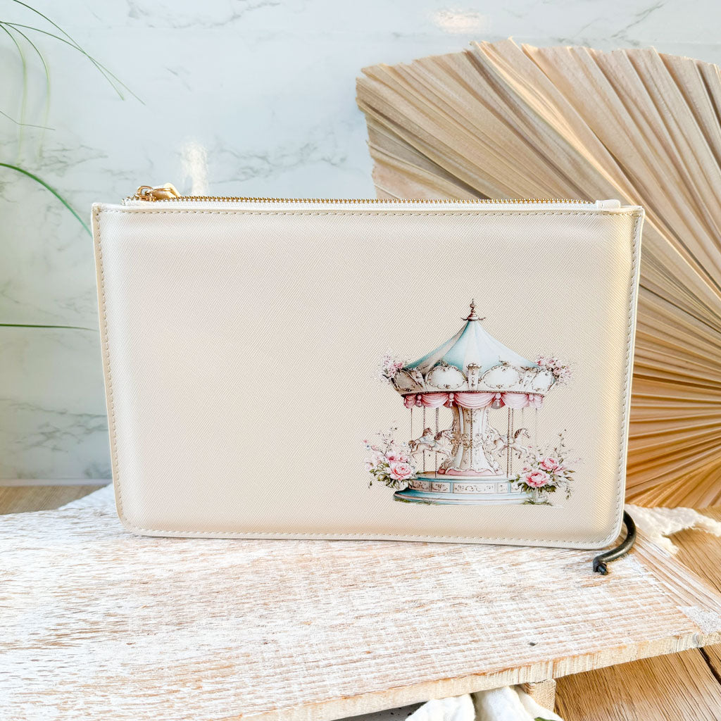 schmale Geldtasche | Leder | "Vintage Pferdekarussell"