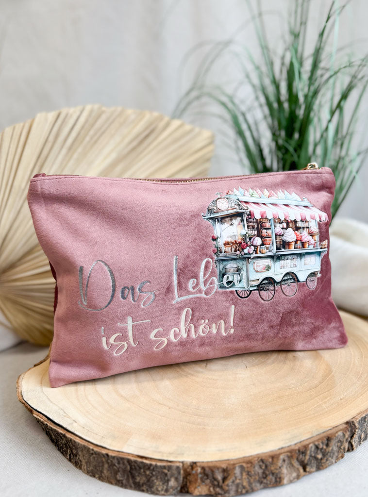 Kosmetiktasche | Samt | Das Leben ist schön | Eis