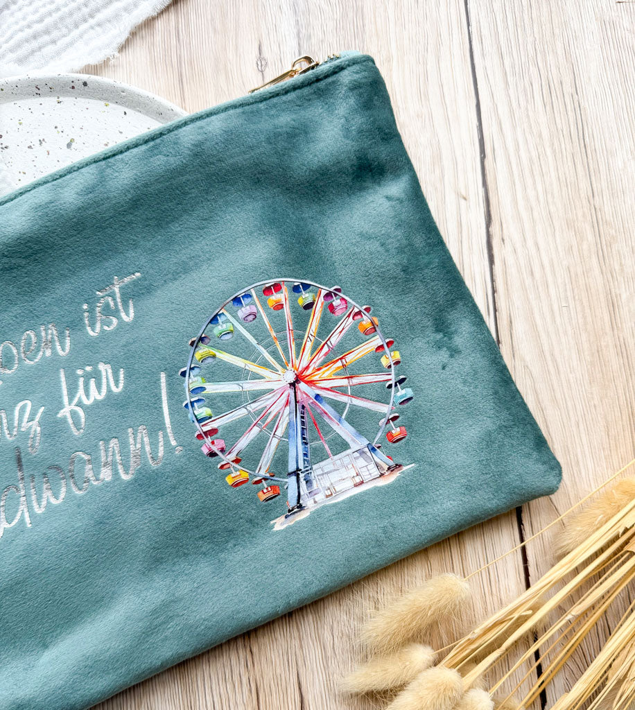 Kosmetiktasche | Samt | Das Leben ist zu kurz für Irgendwann | Regenbogen Riesenrad