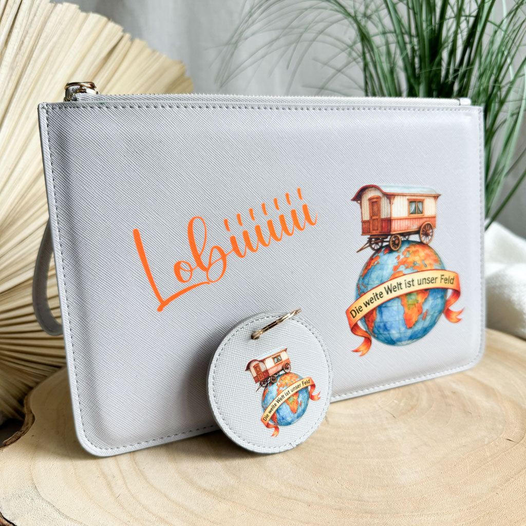 schmale Geldtasche & Schlüsselanhänger | Leder | "weite Welt"