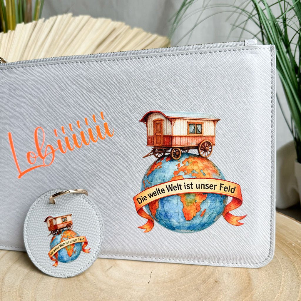 schmale Geldtasche & Schlüsselanhänger | Leder | "weite Welt"