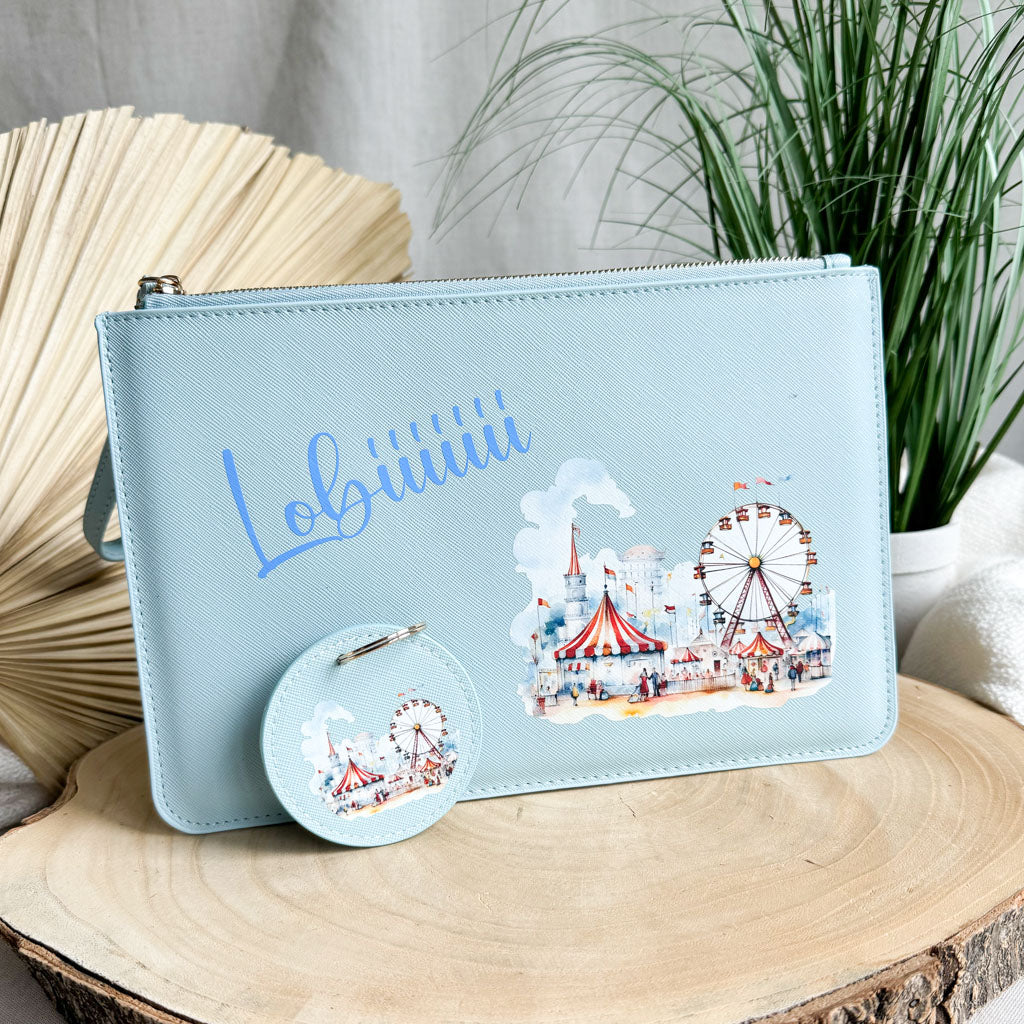schmale Geldtasche & Schlüsselanhänger | Leder | "Kirmes"