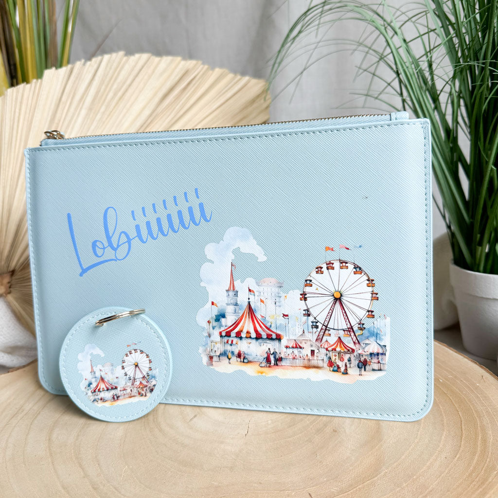 schmale Geldtasche & Schlüsselanhänger | Leder | "Kirmes"
