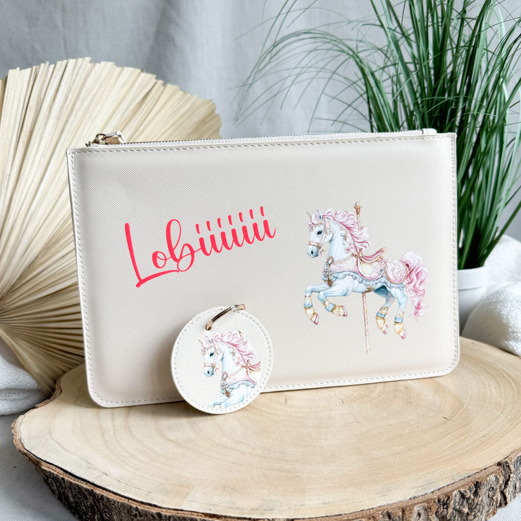 schmale Geldtasche & Schlüsselanhänger | Leder | "Karussellpferd"