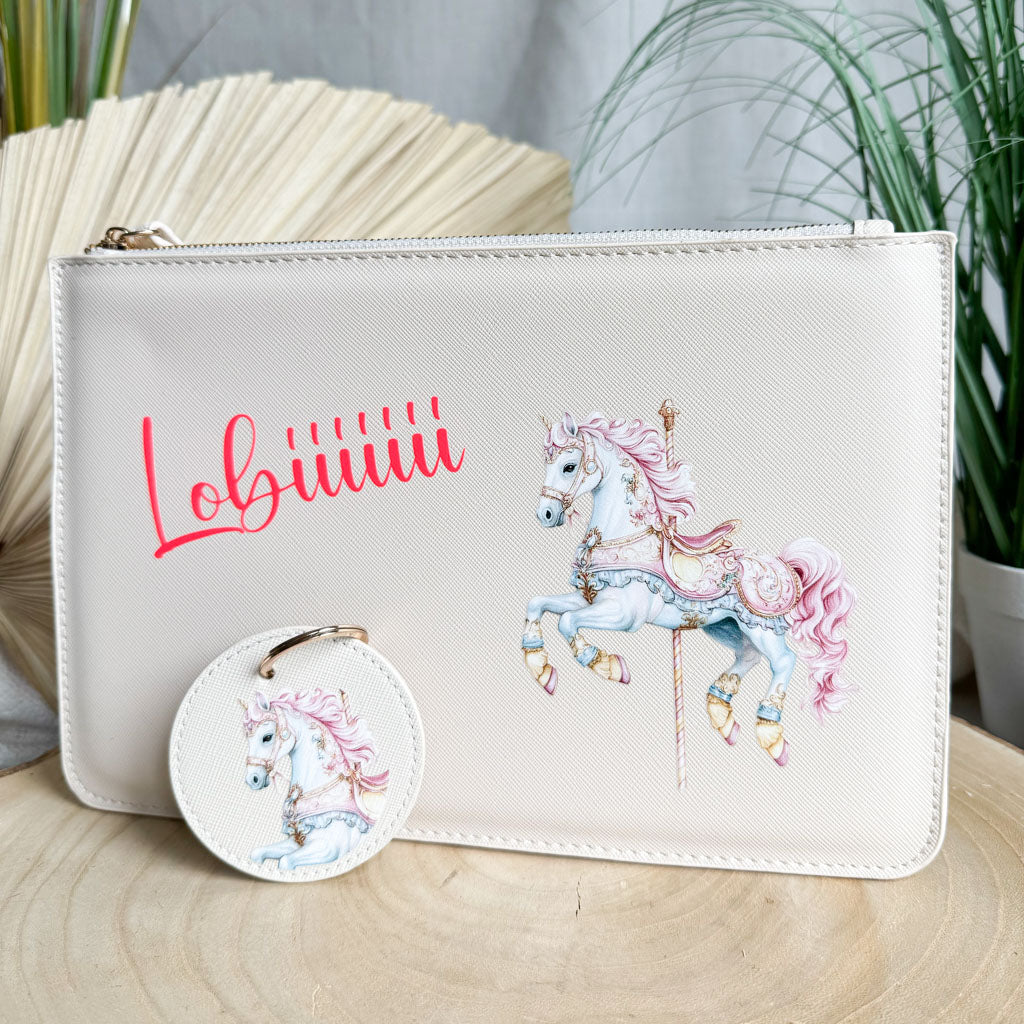 schmale Geldtasche & Schlüsselanhänger | Leder | "Karussellpferd"