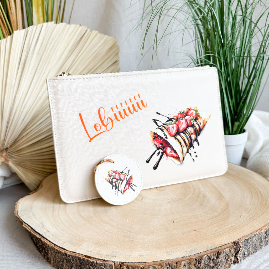 schmale Geldtasche & Schlüsselanhänger | Leder | "Crêpes"