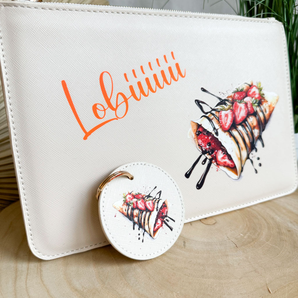 schmale Geldtasche & Schlüsselanhänger | Leder | "Crêpes"
