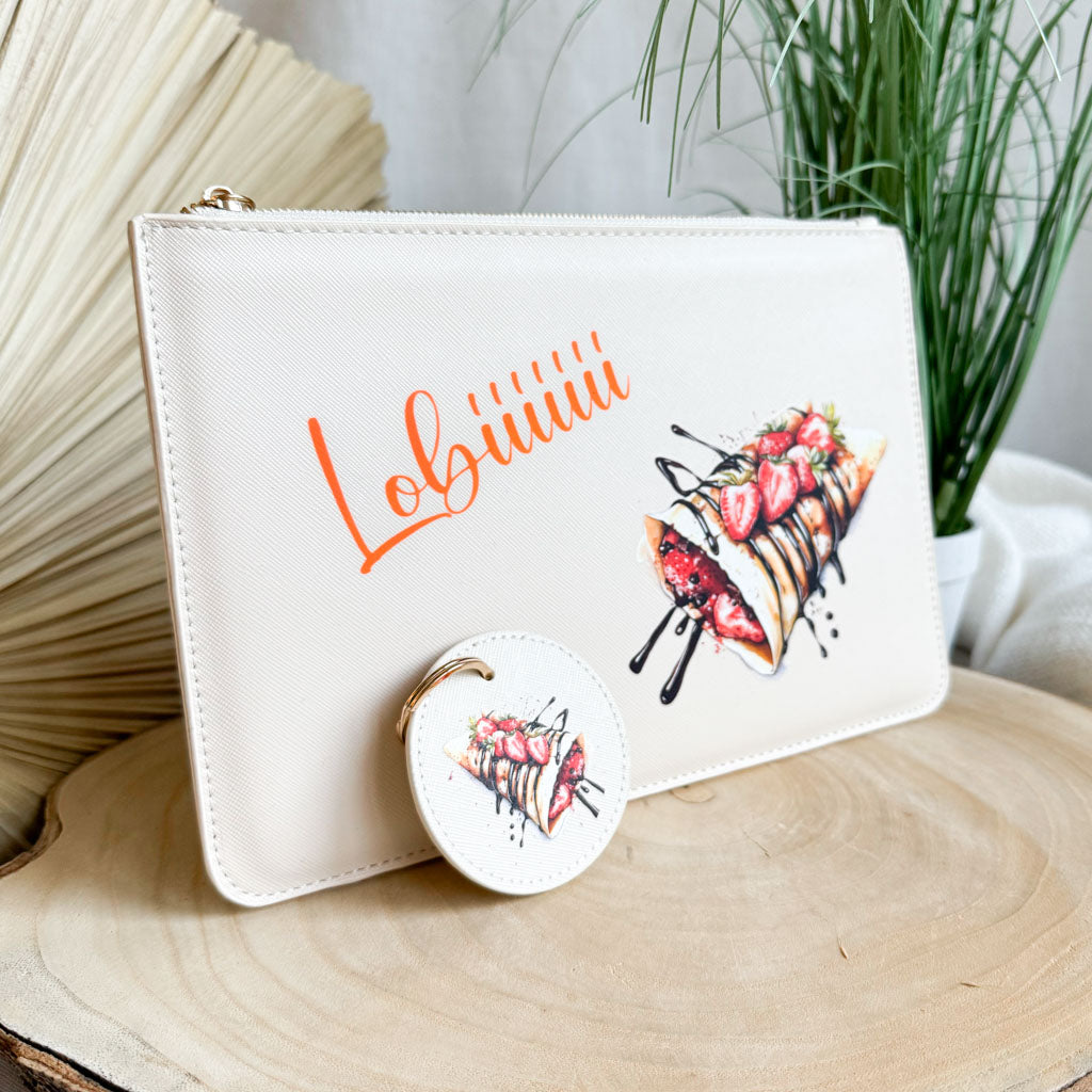 schmale Geldtasche & Schlüsselanhänger | Leder | "Crêpes"