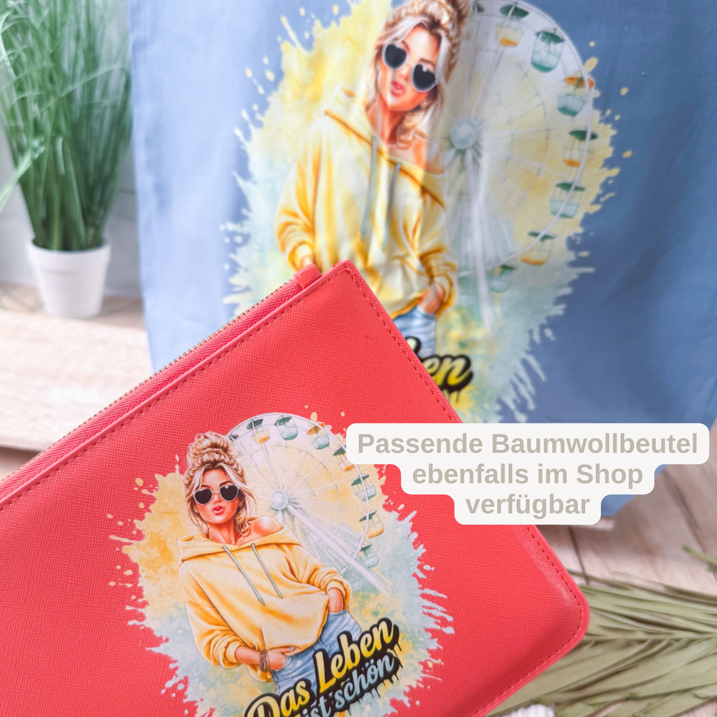 schmale Geldtasche | Leder | "Das Leben ist schön"